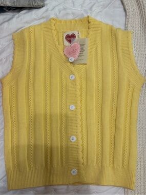 NWT lovlov Yellow Knit Button-Up Sweater Vest